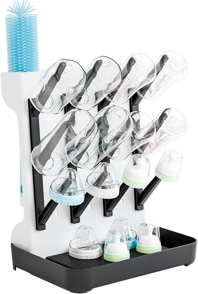 SuoXing Baby Bottle Drying Rack Space Saving,Countertop Vertical Bottle Rack Dryer and Holder for Baby,Large Baby Bottle Station Organizer and Stand for Brushes,Pacifiers,Breast Pump,Dish,Black