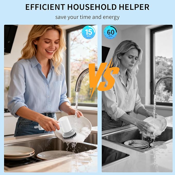 Electric Spin Scrubber, Cordless Electric Cleaning Brush, Waterproof Rotating Shower Brush, with 3 Replaceable Heads, Suitable for Bathroom, Kitchen, and Home Cleaning (White)