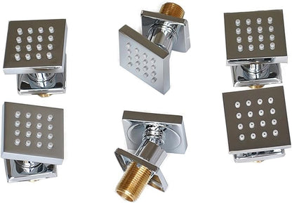 HOMEDEC 2inch Brass Shower Body Sprayer Jets Shower Head, Valve Needed (6pcs, Square-Chrome)