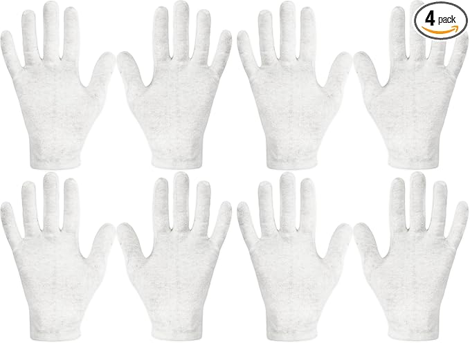 Eurow Moisturizing Gloves for Dry Cracked Hands, Overnight Healing Cotton Gloves Lock in Lotion for Eczema, Psoriasis, Skincare Relief, Reusable Unisex Fit, 2 Pairs, White (Pack of 2)