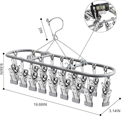 PHYDELU Drying Rack Clothing with 20 Clips，Sock Hanger for Drying，Hanging Clothes Dryer Underwear Hangers Racks Laundry Herb Socks Panty Wet Bra Lingerie Baby Delicates Foldable Small Indoor Metal