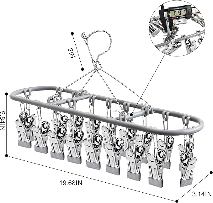 PHYDELU Drying Rack Clothing with 20 Clips，Sock Hanger for Drying，Hanging Clothes Dryer Underwear Hangers Racks Laundry Herb Socks Panty Wet Bra Lingerie Baby Delicates Foldable Small Indoor Metal