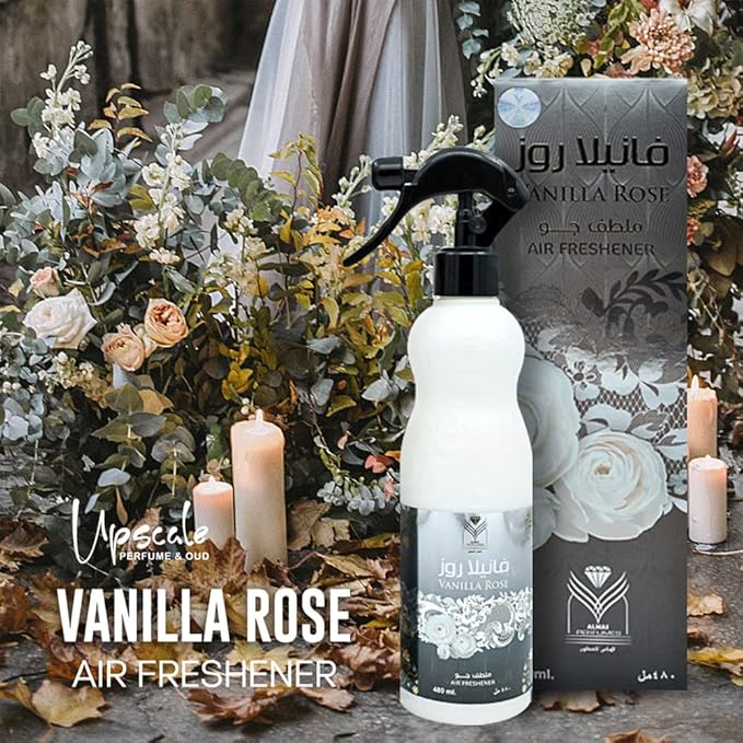 ††† Upscale Perrfume & Oud co. Vanilla Rose Air Freshener - 480ML 16.9FL.OZ of Fabric spray - Natural Aged Oud Scent - Odor Fighting Room Spray - long lasting Aroma for home