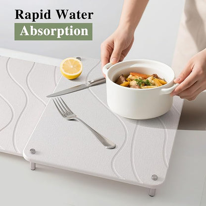 2-Pack Marble Dish Drying Mats for Kitchen Counter, Diatomaceous Earth (Diatomite) Quick-Dry Sink Countertop Pads for Dishes & Utensils, Non-Slip, Easy to Clean,White