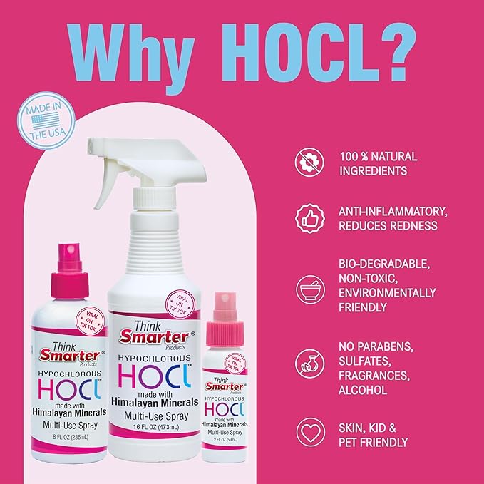 HOCL All-Purpose Cleaner with Hypochlorous Acid, All-Natural Surface Cleaner, & Skin Hydrator 16fl oz Clear Spray