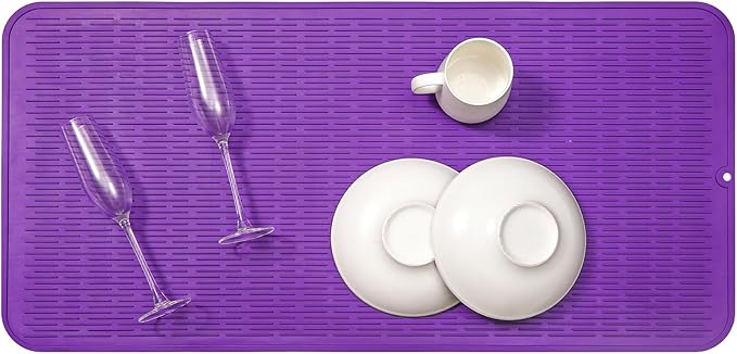 MicoYang Silicone Dish Drying Mat for Multiple Usage,Easy clean,Eco-friendly,Heat-resistant Silicone Mat for Kitchen Counter or Sink,Refrigerator or Drawer Liner Purple 5XL 36inches x 18inches