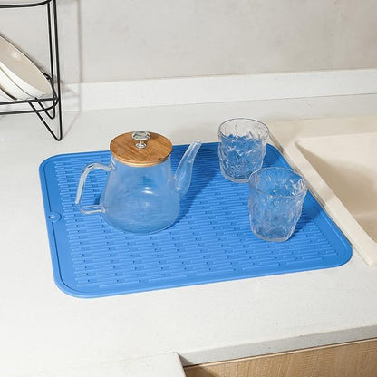 MicoYang Silicone Dish Drying Mat for Multiple Usage,Easy clean,Eco-friendly,Heat-resistant Silicone Mat for Kitchen Counter or Sink,Refrigerator or Drawer Liner Lichen BlueL XL 18 inches x 16 inches