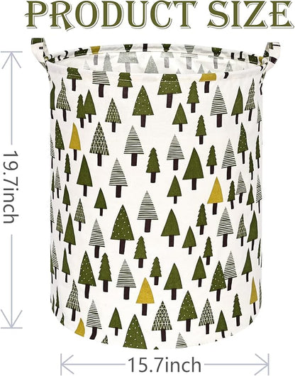 Christmas Tree 19.7 Inch Round Laundry Clothes Hamper Laundry Basket with Handles,Storage Organizer Bins Laundry Gift Basket for Room, Bedroom Decor
