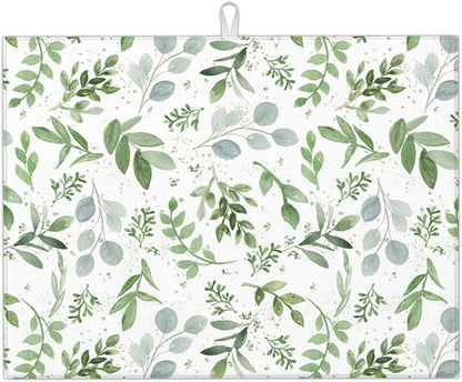 Sage Green Dish Drying Mat for Kitchen Counter Microfiber Absorbent, Spring Dish Draining Mat Aesthetics Kitchen Decor Extra Large 18"x24" (Green, 18x24in)