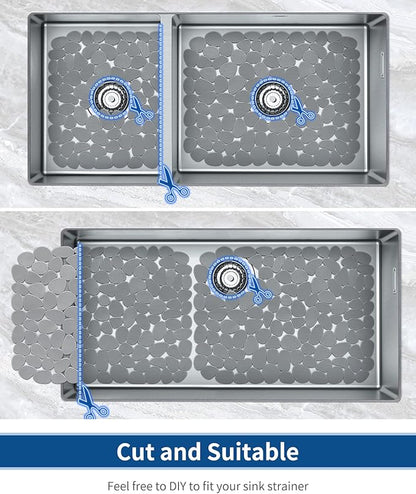 Bligli Pebble Sink Mat for Stainless Steel/Ceramic Sinks, 2 Pack PVC Sink Protectors Mats for Bottom of Kitchen Sink, Dish Drying Mat for Dishes and Glassware, 15.7 x 11.8 inch, Solid Grey
