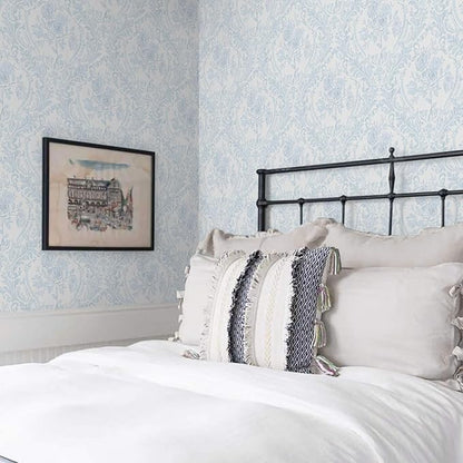 Ismoon Floral Peel and Stick Wallpaper Blue Contact Paper Boho Watercolor Damask Wallpaper Vintage Textured Removable Self Adhesive Vinyl Wall Paper Renter Friendly, 17.3inX49ft