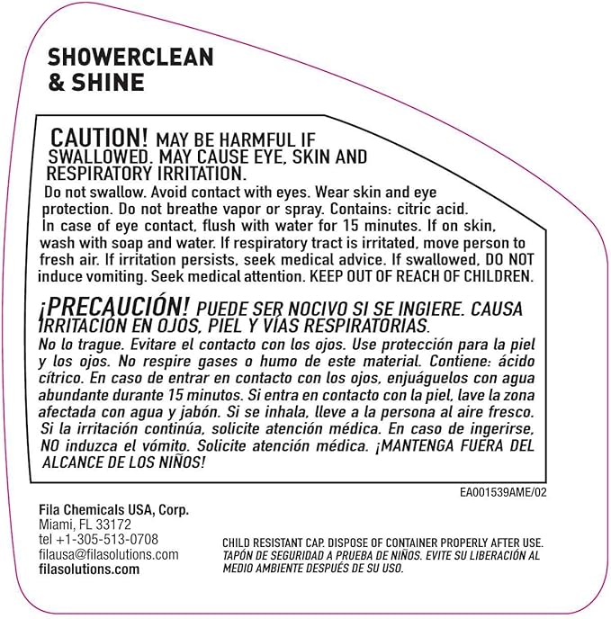 FILA Surface Care solutions, SHOWERCLEAN & SHINE FOAM, Bathroom Foam Cleaner, Removes Limescale, Soap Scum and Water Stains, Cleans and Deodorizes, Safe on Steel, Glass and Ceramic, 24 Oz