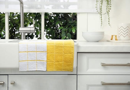 100% Cotton Terry Dish Cloth & Dish Towel, 6 Pack, Super Soft and Absorbent Kitchen Towels, Perfect for Kitchen Cleaning and Dish Washing (Yellow (DT and DC Combo))