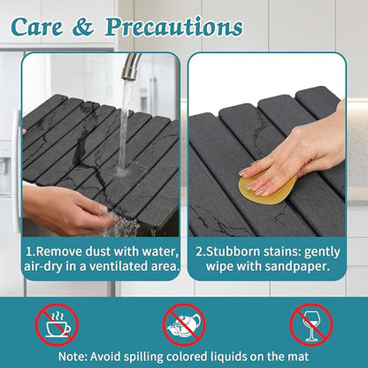 Stone Dish Drying Mat for Kitchen Counter, 24''×15'' Dishes Drying Matt Kitchen Counter, Absorbent Diatomaceous Earth Bath Quick Dry Mats for Tableware, Bottles and Cup(Dark Grey Marble)