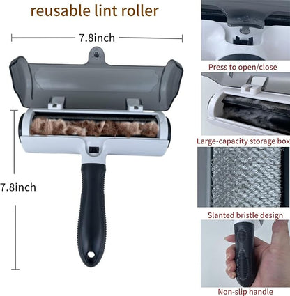 Wokaku Roller Pet Hair Remover Lint Brush with Self-Cleaning Fur Bin and Ergonomic Handle for Furniture Couch Carpet Car Seat Bedding Clothes Multi-Surface Dog Cat Hair Removal Tool