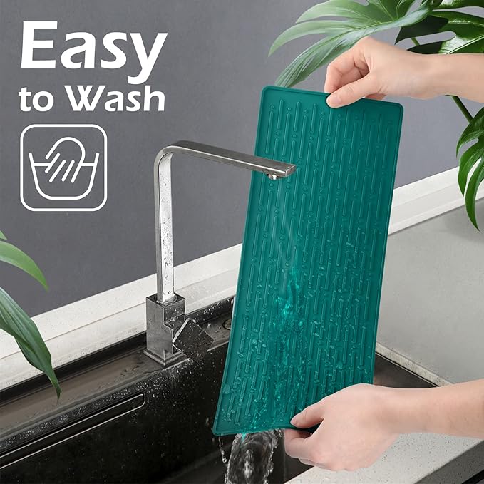 GeeRic Dish Drying Mats, Heat-resistant Silicone Mat for Kitchen Counter, Non-Slip Dish Dry Mat Dishwasher Safe Large, Turquoise
