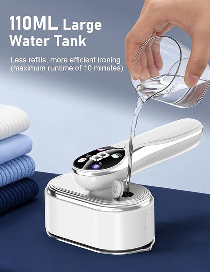 Travel Steamer for Clothes, 1200W Portable Handheld Steamer for Clothes, Portable Steam with LCD Display, 10s Fast Heat-Up, 2-in-1 Powerful Wrinkle Remover for Home & Travel (White)
