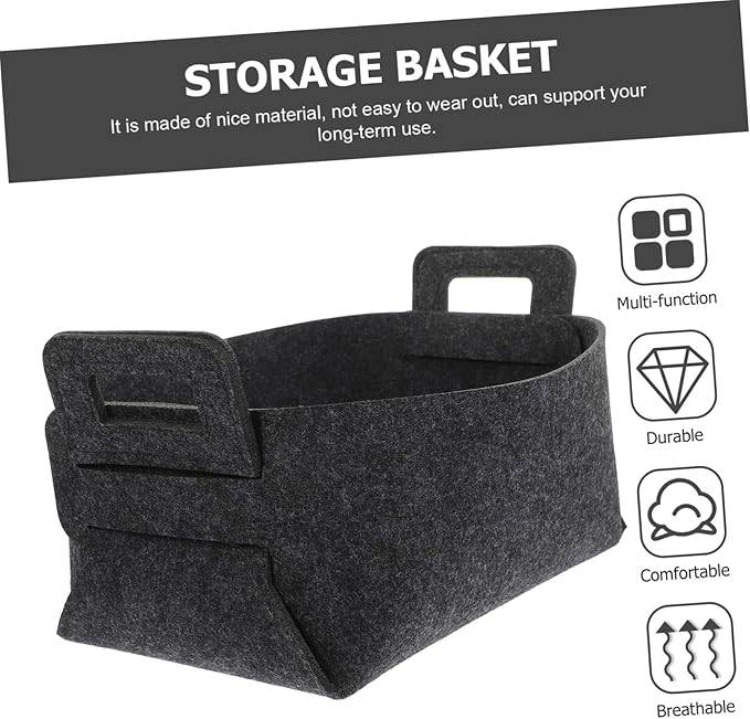 Luxshiny Felt Laundry Basket Handles Deep Gray Folding Storage Bin for Dirty Clothes Toys and Household Items Multifunctional Organizer for Bedroom and Nursery