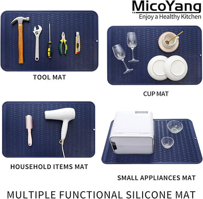 MicoYang Silicone Dish Drying Mat for Multiple Usage,Easy clean,Eco-friendly,Heat-resistant Silicone Mat for Kitchen Counter or Sink,Refrigerator or Drawer Liner Navy Blue 3XL 28 inches x 18 inches