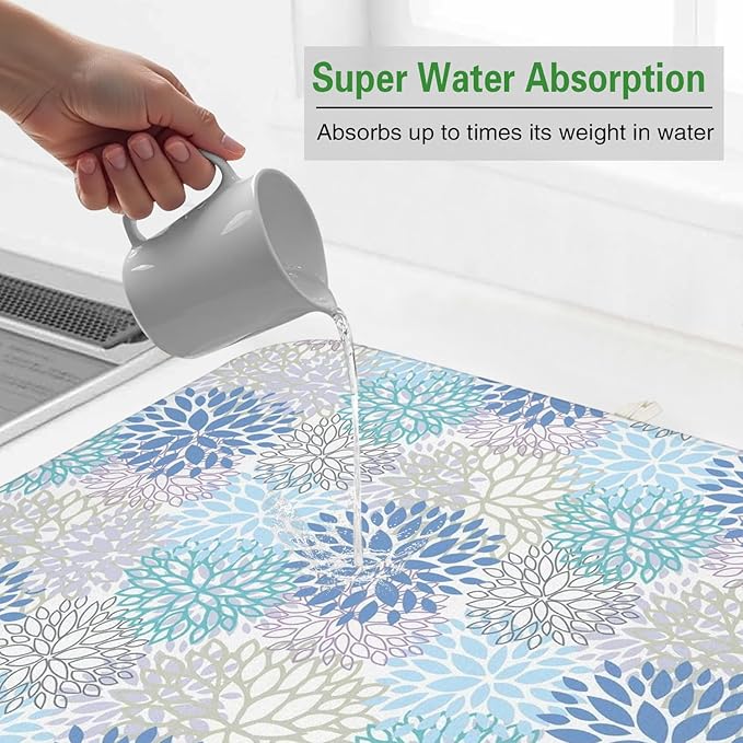 Dish Drying Mat Drainer Pads - Extra Large Microfiber Drying Mats for Dishes Kitchen Counter Super Absorbent Pads for Draining Racks (Blue,18"x24" )