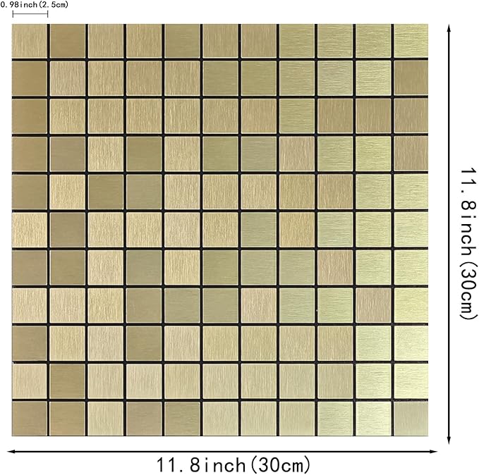 10pcs Waterproof Non-Slip Mosaic Wall Stickers, Heat-Resistant Self-Adhesive Tiles, Easy Cut & Peel for Kitchen Bathroom Bedroom Living Room (10, Golden)