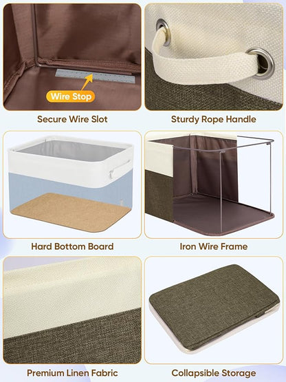 BALEINE 1 Pack Fabric Closet Storage Bins for Shelves, Linen Closet Organizers and Storage, Decorative Baskets for Organizing, Shelf, Clothes, Home, Office (Brown, 14''x10''x8.5'')