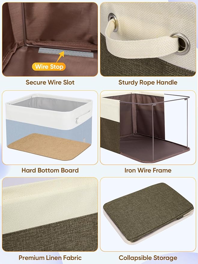 BALEINE 1 Pack Fabric Closet Storage Bins for Shelves, Linen Closet Organizers and Storage, Decorative Baskets for Organizing, Shelf, Clothes, Home, Office (Brown, 17''x13''x10.5'')