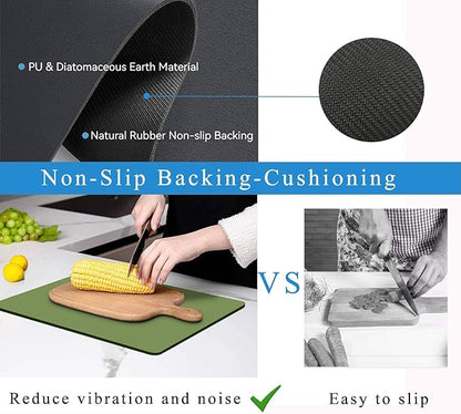 Dish Drying Mat for Kitchen Counter,Drying Mat for Dish Rack,Absorbent Hide Stain Rubber Mat,Coffee Mat, Kitchen Counter Mat (Green, 17"x31.5")