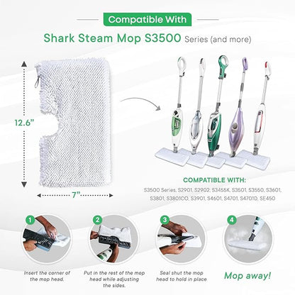 Turbo Microfiber Shark Steam Mop Replacement Pads, Professional Fit Series S3500 S2901 S2902 S3455K S3501 S3550 S3601 S3801 S3901 S4601 S4701 SE450, 4 Pack Replacement Microfiber Cloth Head Covers