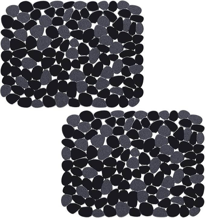 Bligli Pebble Sink Mat for Stainless Steel/Ceramic Sinks, 2 Pack PVC Sink Protectors Mats for Bottom of Kitchen Sink, Dish Drying Mat for Dishes and Glassware, 15.7 x 11.8 inch, Black
