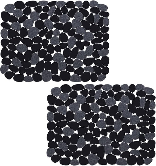 Bligli Pebble Sink Mat for Stainless Steel/Ceramic Sinks, 2 Pack PVC Sink Protectors Mats for Bottom of Kitchen Sink, Dish Drying Mat for Dishes and Glassware, 15.7 x 11.8 inch, Black