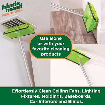 Blade Maid Ceiling Fan Blade Cleaner & Duster | Extendable Pole for High Ceilings, Moldings, Blinds, Walls & Cars, Corner Cleaning Tool, with Reusable Microfiber Pads | Size 3 feet (Pack of 1)