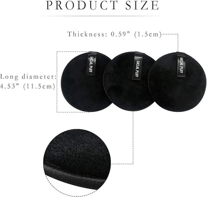 Vtrem 3 PCs Makeup Remover Pads: Reusable Soft Facial Cleaning Puffs Towels Christmas gifts Washable Make Up Removing Cloth Microfiber Multi-function, Black