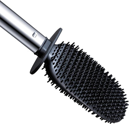 Toilet Brush and Holder Set Toilet Cleaning Brush with Silicone Bristles for Bathroom Stainless Steel Flexible Compact Toilet Bowl Brush (1, Stainless Steel)