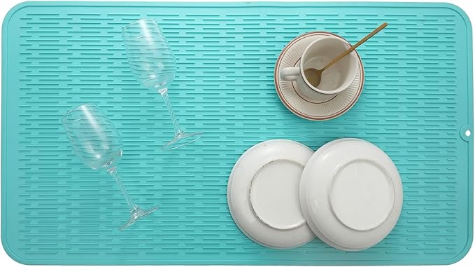 MicoYang Silicone Dish Drying Mat for Multiple Usage,Easy clean,Eco-friendly,Heat-resistant Silicone Mat for Kitchen Counter or Sink,Refrigerator or Drawer Liner Mint 4XL 32 inches x 18 inches