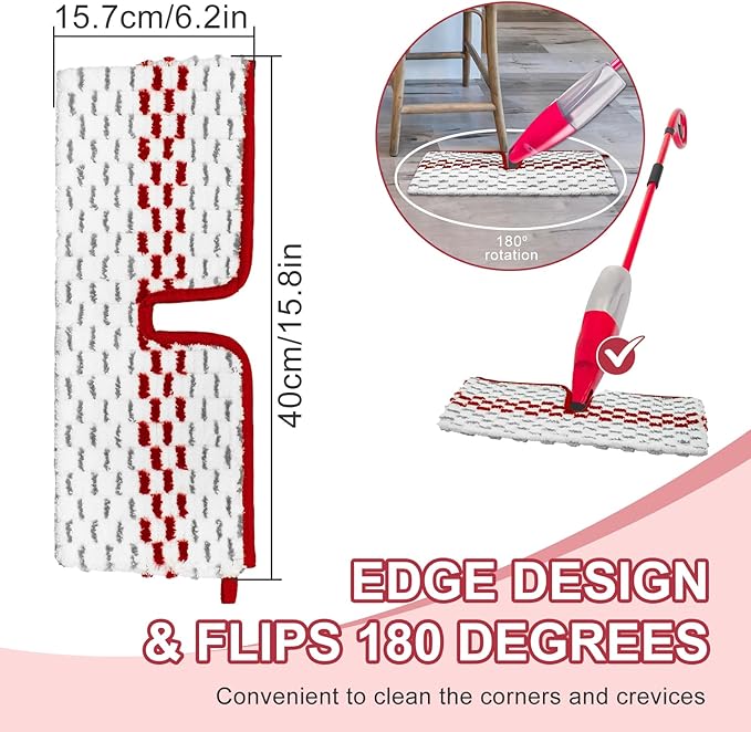 Spray Mop Pads Compatible with Promist Max - Reusable Mop Refills for Oceda Promist Max, Microfiber Double Sided Usable Dry Wet Floor Cleaning (6 Pack Red)