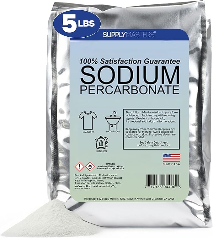Sodium Percarbonate Powder 5 lbs – Non-Chlorine Oxygen Bleach Alternative & Stain Remover – Multi-Purpose Cleaner for Laundry, Carpets, Tile, Decks, Kitchens & Outdoor Surfaces