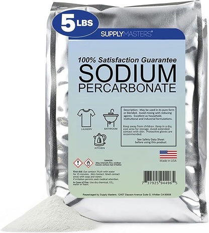 Sodium Percarbonate Powder 5 lbs – Non-Chlorine Oxygen Bleach Alternative & Stain Remover – Multi-Purpose Cleaner for Laundry, Carpets, Tile, Decks, Kitchens & Outdoor Surfaces