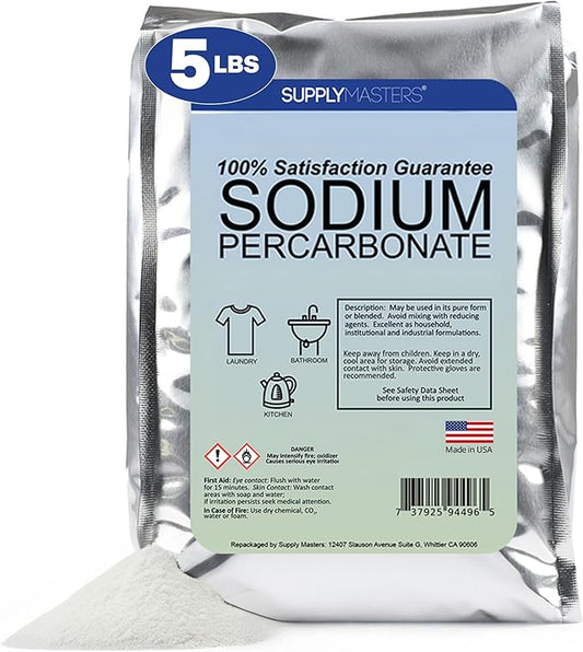 Sodium Percarbonate Powder 5 lbs – Non-Chlorine Oxygen Bleach Alternative & Stain Remover – Multi-Purpose Cleaner for Laundry, Carpets, Tile, Decks, Kitchens & Outdoor Surfaces