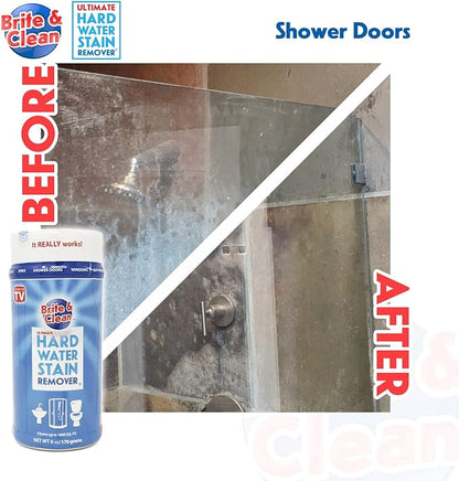Brite & Clean® (Bright & Clean) Ultimate Hard Water Stain Remover® for Glass, Shower Doors & Windows – Removes Mineral Deposits from Granite, Porcelain, Tile, Stainless Steel & Chrome