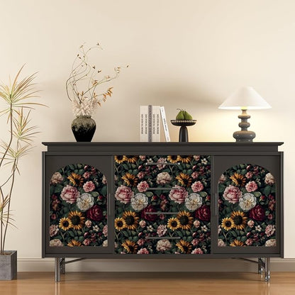 Extra Long Dark Green Leaf Floral Wallpaper 17.5In x 393In, Vintage Flower Garden Botanical Removable Wallpapers Self-Adhesive Contact Paper for Bedroom Cabinet, Accent Wall Decor Hunter Green
