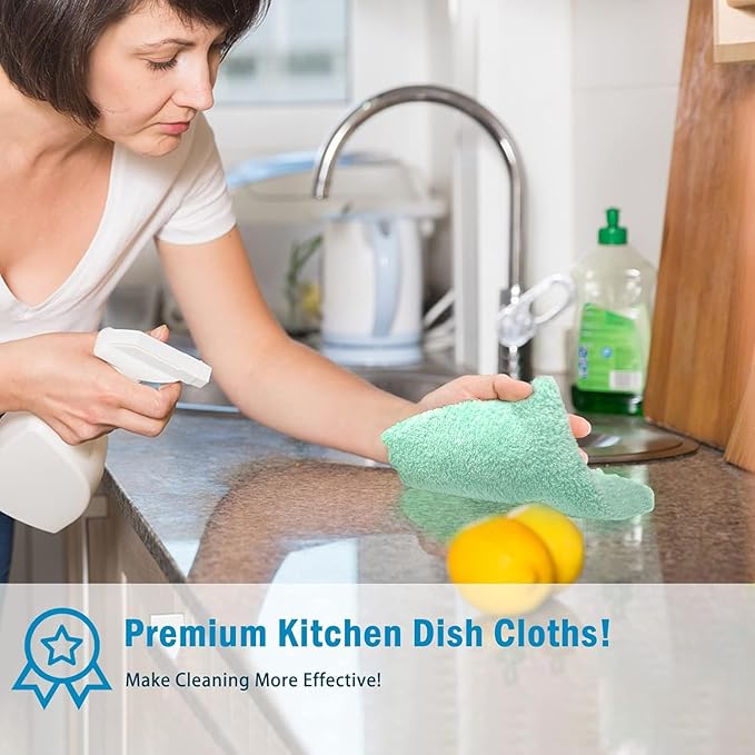 AIDEA Kitchen Towels, 20 Pack Absorbent Dish Towels, Coral Fleece Reusable Dish Cloths, Microfiber Cleaning Cloths, 11" x11"