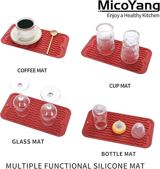 MicoYang Silicone Dish Drying Mat for Multiple Usage,Easy clean,Eco-friendly,Heat-resistant Silicone Mat for Kitchen Counter or Sink,Refrigerator or Drawer Liner Red S 12 inches x 6 inches