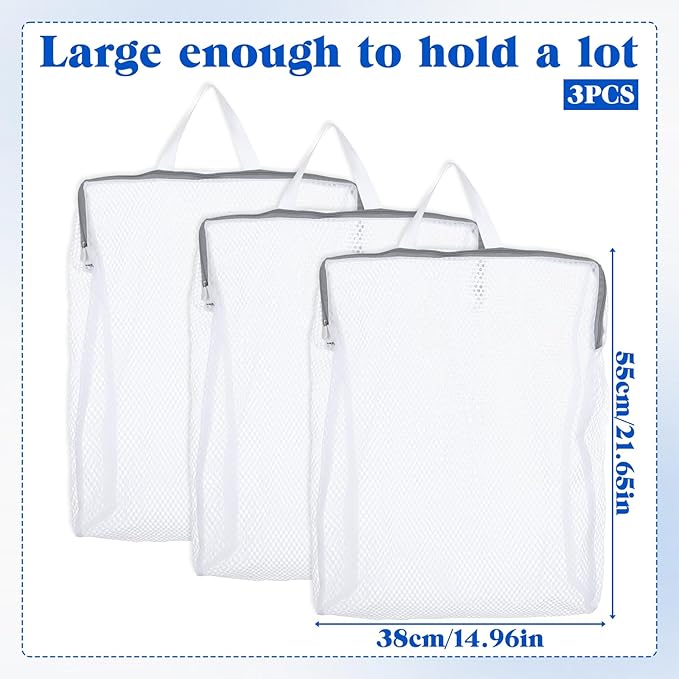 3Pcs 22" x 15" Mesh Hanging Laundry Bags for Washing Machine, Wash Bag for Clothes Delicates Lingerie, Durable Honeycomb Mesh Laundry Bags for Socks