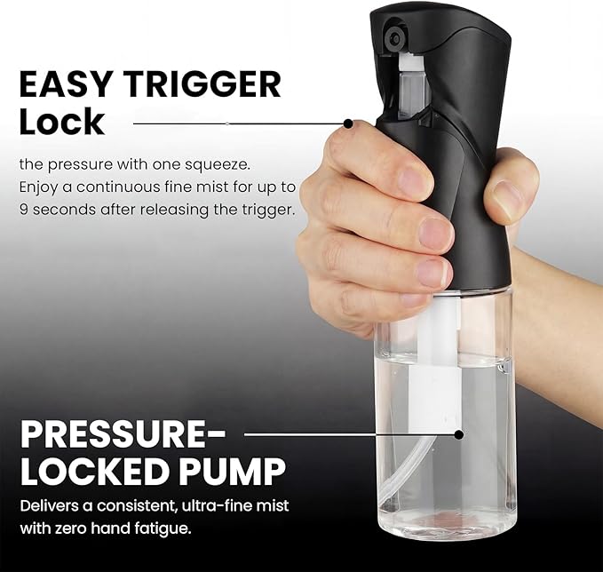 Spray Bottles 250ml/8.5oz 2 Pack Continuous Spray Bottle for Hair Refillable Fine Mist Sprayer Water Spray Bottles for Cleaning Kitchen Hair Care Skin Toner(Black)