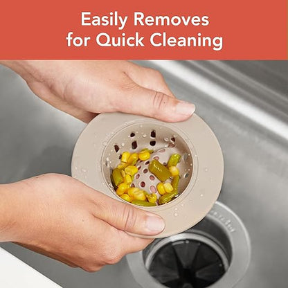 Spectrum Silicone Sink Strainer 2-Pack - Flexible Kitchen Sink Drain Strainer, Fits Standard Sinks, Drain Guard Catch Food Debris for Sink Protection, Easy Removal, Dishwasher Safe, Taupe