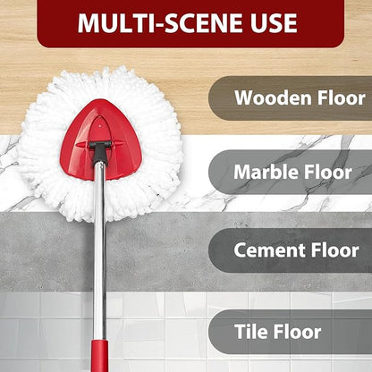 Mop Head Replacement Set for O-Ceda EasyWring 1-Tank System, Includes 2 Spin Mop Replacement Head, 1 Handle (30-58in Adjustable 4-Section Pole), 1 Spin Mop Base