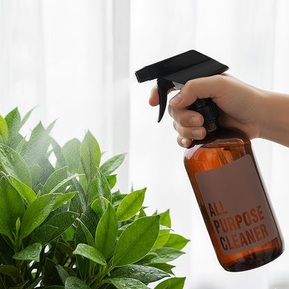 SAVVY & SORTED Amber Glass Spray Bottles for Cleaning, Refillable Amber Spray Bottle with Label, Glass Cleaning Bottles with Adjustable Nozzle, 17 Fl Oz / 500 ml