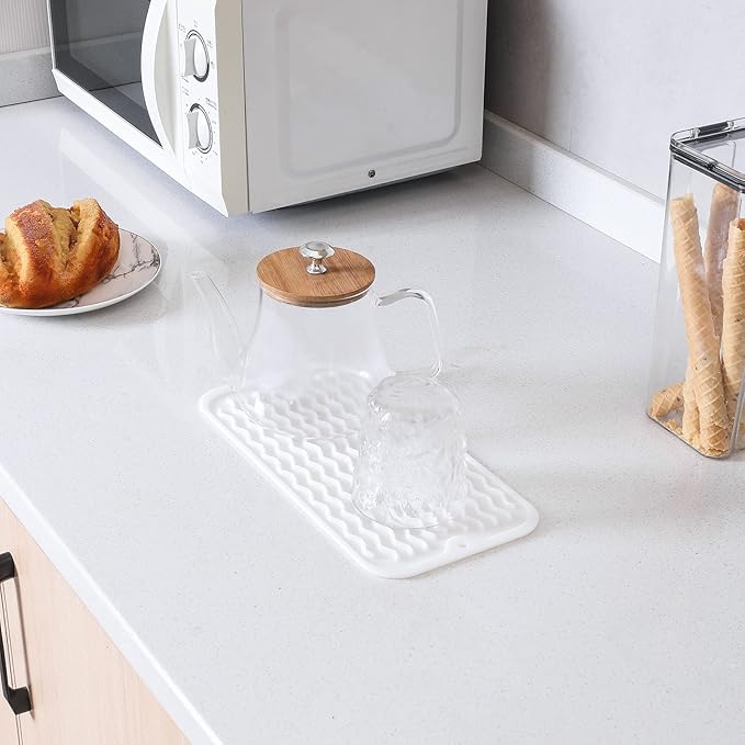 MicoYang Silicone Dish Drying Mat for Multiple Usage,Easy clean,Eco-friendly,Heat-resistant Silicone Mat for Kitchen Counter or Sink,Refrigerator or Drawer Liner White S 12 inches x 6 inches