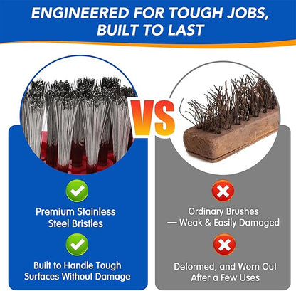 Wire Scrub Brush Head Compatible with O Cedar EasyWring 1-Tank System, Stainless Steel Wire Bristle Scrubber Attachment for Concrete, Bathroom, Garage, Patio, Deck & Tough Stain Scrubbing, 1 Pack